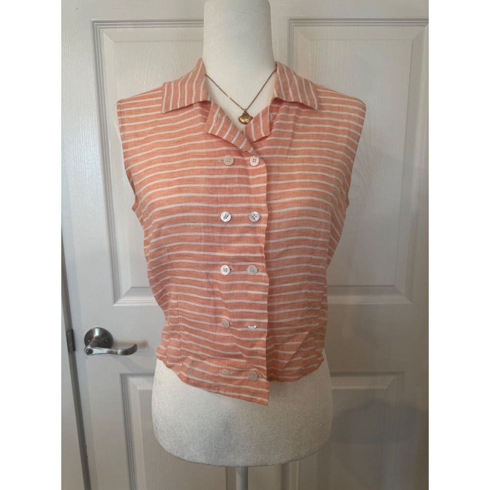 Sleeveless Striped Button-Front Blouse - Peach